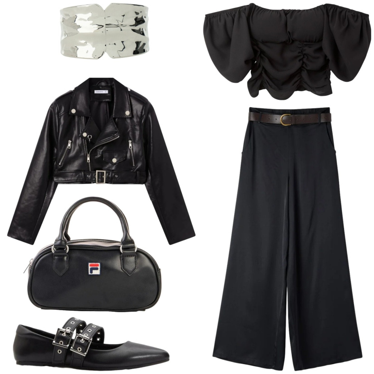 Outfit donna - Total look #2389323. Stile Urban per Tutti i giorni. Abbinamento con ballerine, borse a tracolla, bluse, pantaloni, giacche, braccialetti.