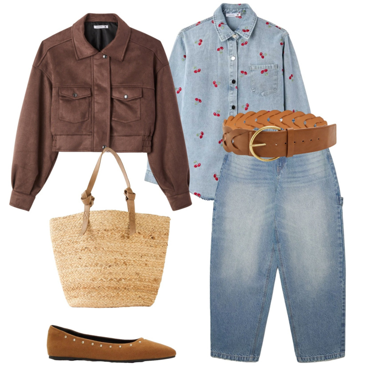 Outfit donna - Total look #2389324. Stile Casual chic per Tutti i giorni. Abbinamento con ballerine, shopping bag, cinture, jeans, bomber, camicie.