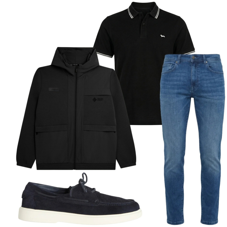 Outfit uomo - Total look #2389325. Stile Casual per Tutti i giorni. Abbinamento con scarpe stringate, polo, jeans slim fit, felpe con cappuccio.