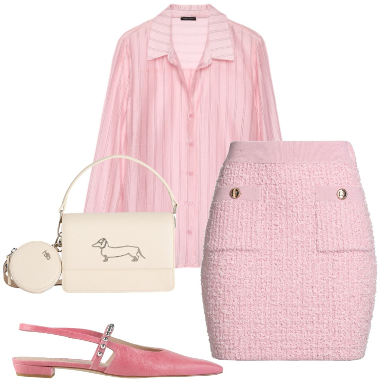 Outfit donna - Pink moment. Stile Bon Ton per Cerimonia. Abbinamento con minigonne, ballerine, camicie, borse a tracolla.