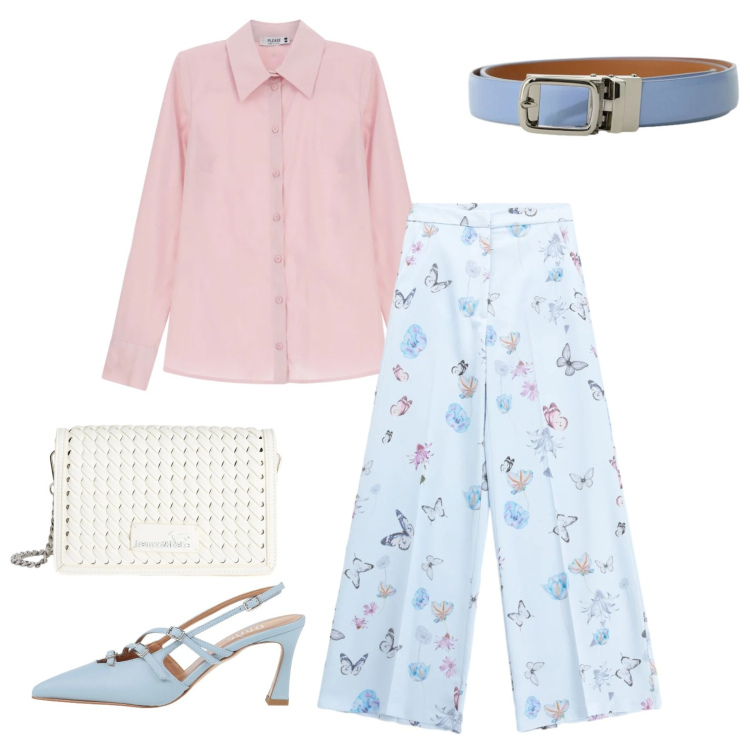 Outfit donna - Fiori e farfalle per la cerimonia. Stile Romantica per Cerimonia. Abbinamento con décolleté, cinture, pantaloni a palazzo, camicie, borse a tracolla.