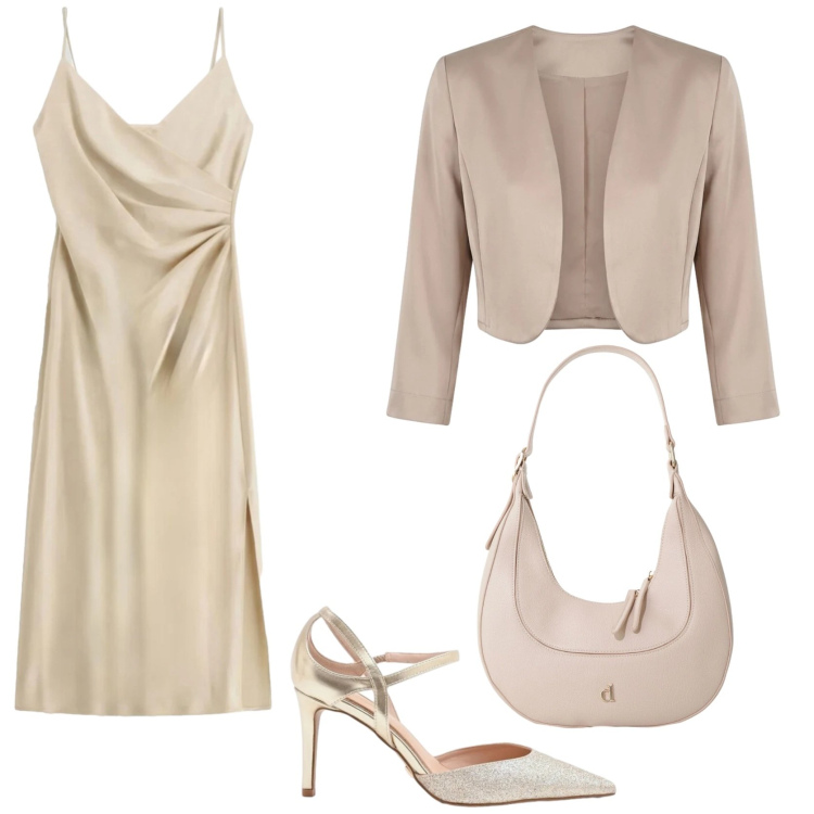 Outfit donna - Copia il look. Stile Chic per Cerimonia. Abbinamento con vestiti midi/longuette, blazer, décolleté, borse a tracolla.