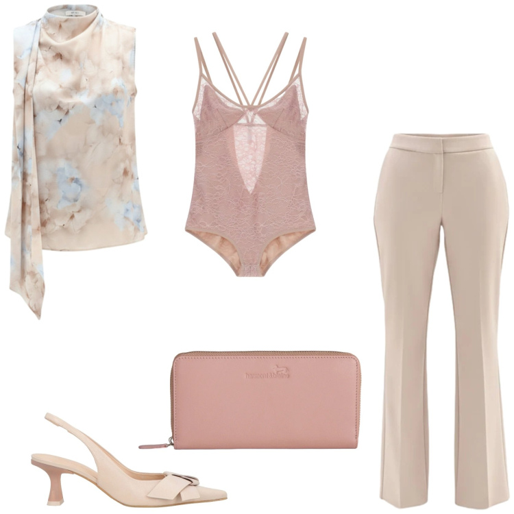 Outfit donna - Fascino senza tempo. Stile Chic per Cerimonia. Abbinamento con décolleté, body, canottiere, pantaloni, portafogli.