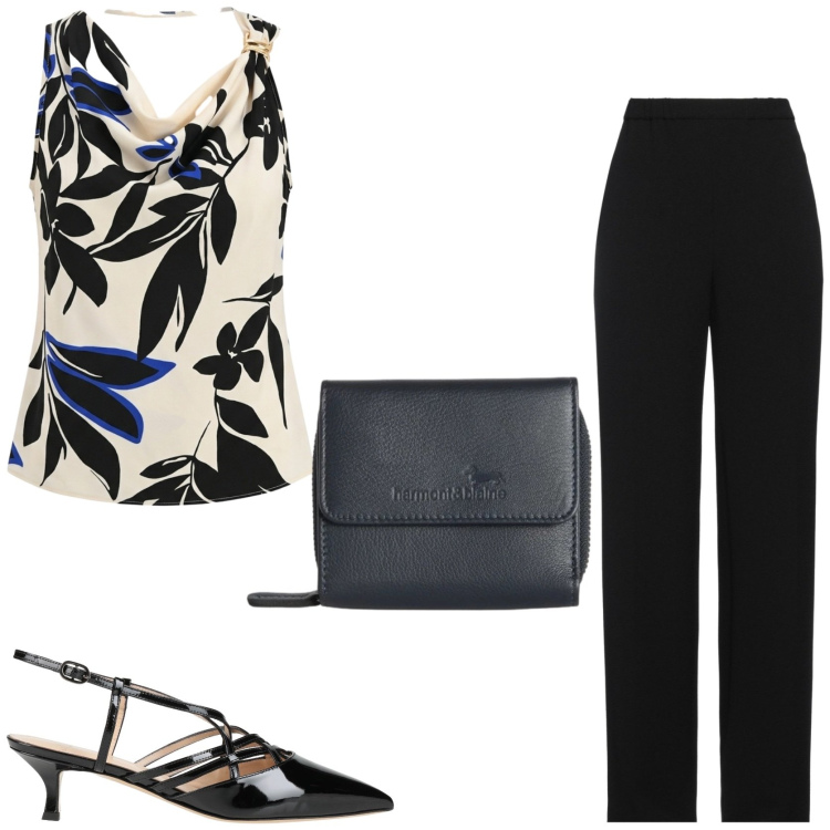 Outfit donna - Modaiola. Stile Chic per Cerimonia. Abbinamento con pantaloni, décolleté, canottiere, portafogli.
