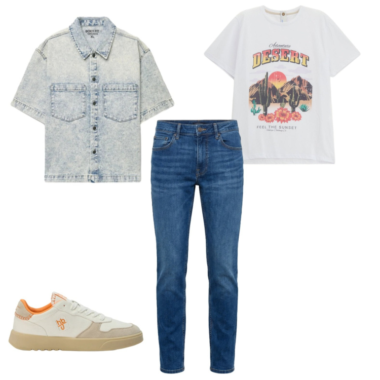 Outfit uomo - Voglia d\'estate. Stile Casual per Tutti i giorni. Abbinamento con camicie a manica corta, t-shirt, sneakers, jeans.