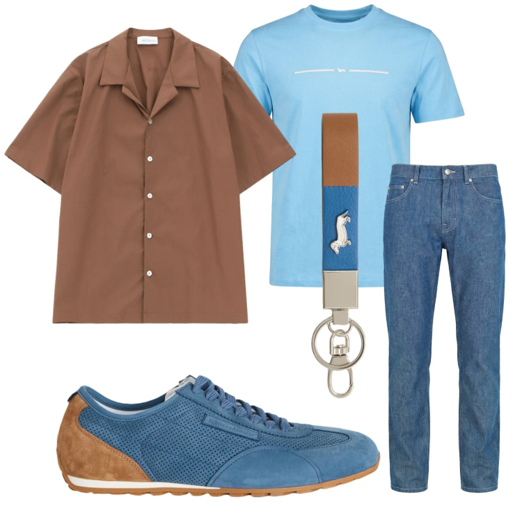 Outfit uomo - Le mie sneakers. Stile Trendy per Tutti i giorni. Abbinamento con camicie a manica corta, portachiavi, jeans, t-shirt sportive, sneakers.