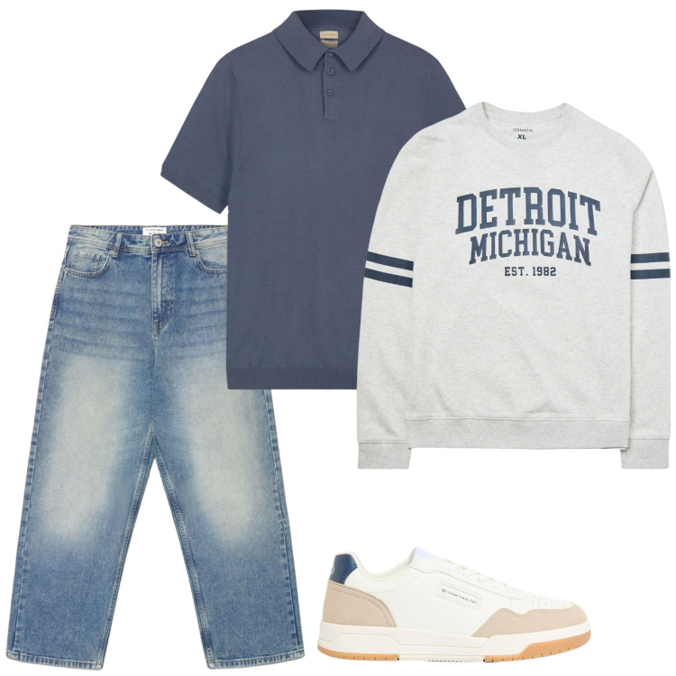 Outfit uomo - Total look #2389392. Stile Casual per Tutti i giorni. Abbinamento con sneakers, felpe, jeans dritti, polo.