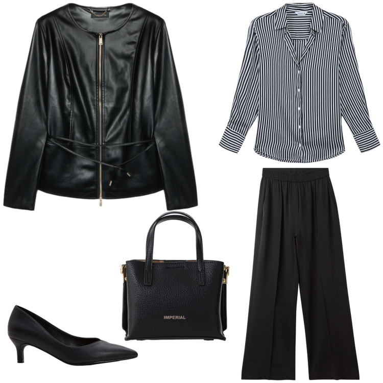 Outfit donna - Black and white. per Tutti i giorni. Abbinamento con décolleté, pantaloni, camicie, blazer, borse a tracolla.