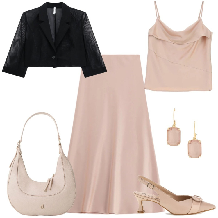Outfit donna - La stagione delle cerimonie. Stile Chic per Cerimonia. Abbinamento con canottiere, gonne lunghe, blazer, borse a tracolla, orecchini, décolleté.