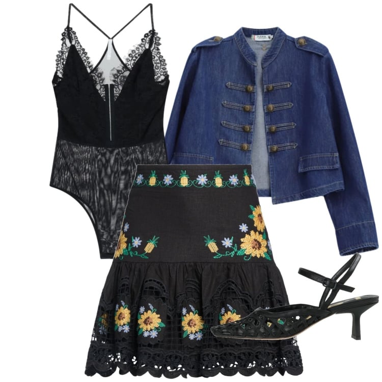 Outfit donna - Total look #2389426. Stile Casual chic per Serata fuori. Abbinamento con minigonne, décolleté, blazer, body.