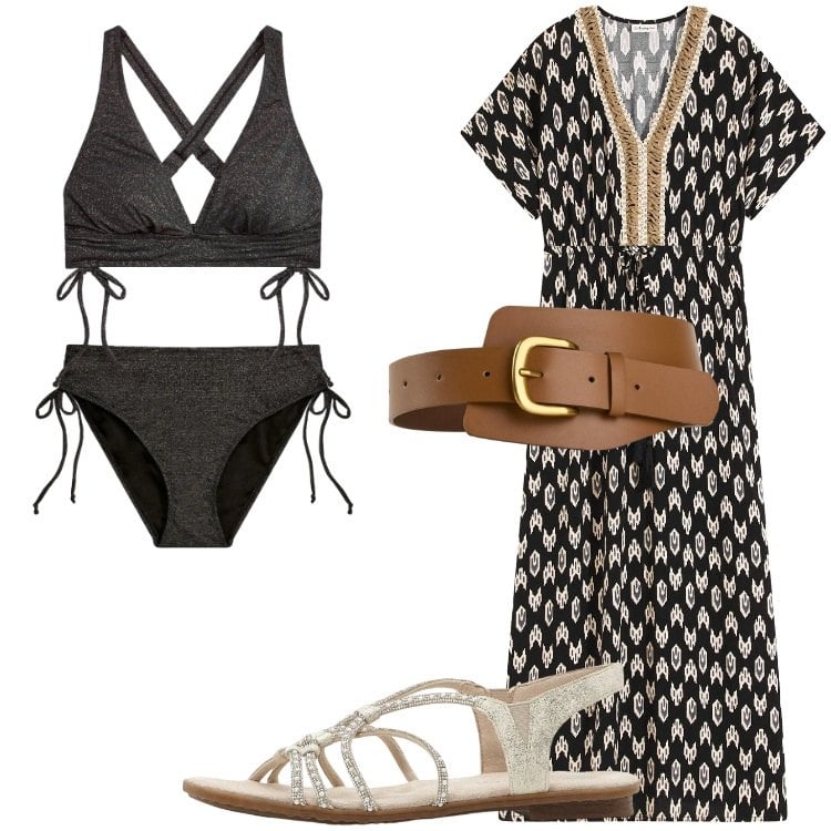 Outfit donna - bonprix - Boho Spring Vibes. Stile Boho per Mare. Abbinamento con vestiti lunghi, cinture, bikini, sandali.
