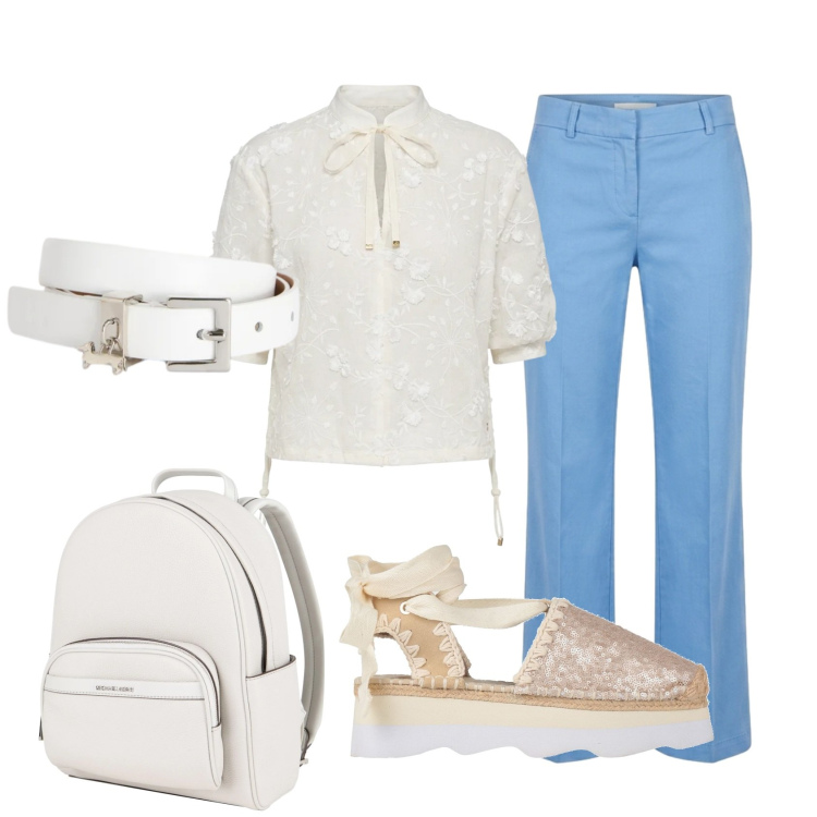 Outfit donna - Total look #2389438. Stile Casual chic per Tutti i giorni. Abbinamento con zaini, décolleté, cinture, bluse, pantaloni.