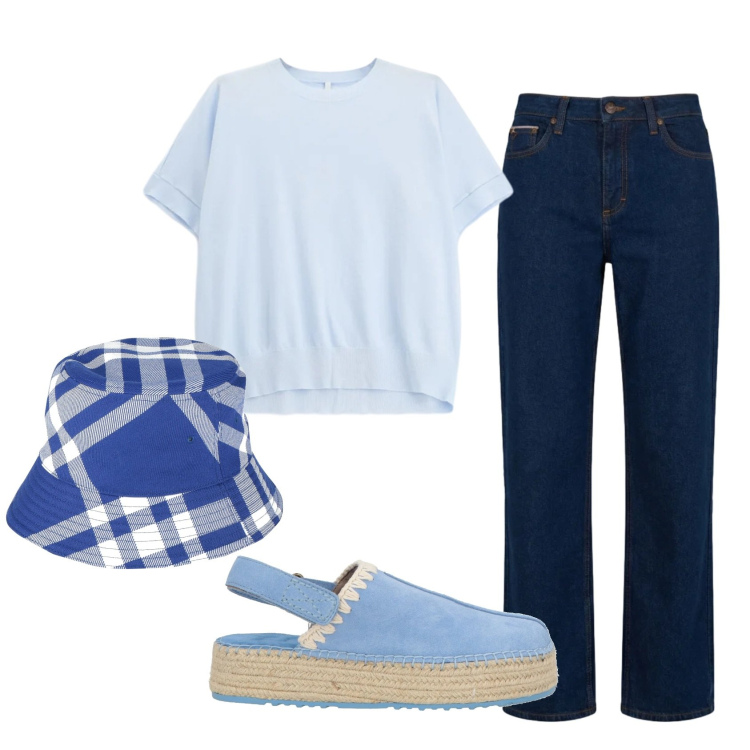 Outfit donna - Total look #2389440. Stile Casual per Tutti i giorni. Abbinamento con cappelli, espadrillas, jeans, t-shirt.