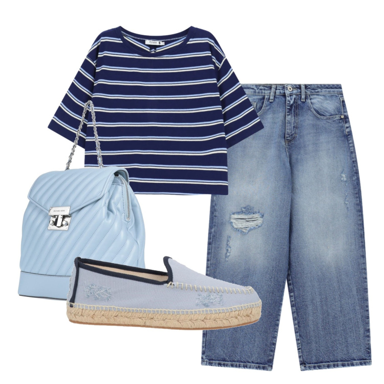 Outfit donna - Total look #2389445. Stile Casual per Tutti i giorni. Abbinamento con zaini, espadrillas, top, jeans strappati.