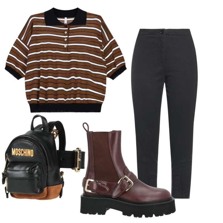 Outfit donna - Total look #2389448. Stile Rock per Tutti i giorni. Abbinamento con stivaletti, marsupi, jeans slim fit, polo.