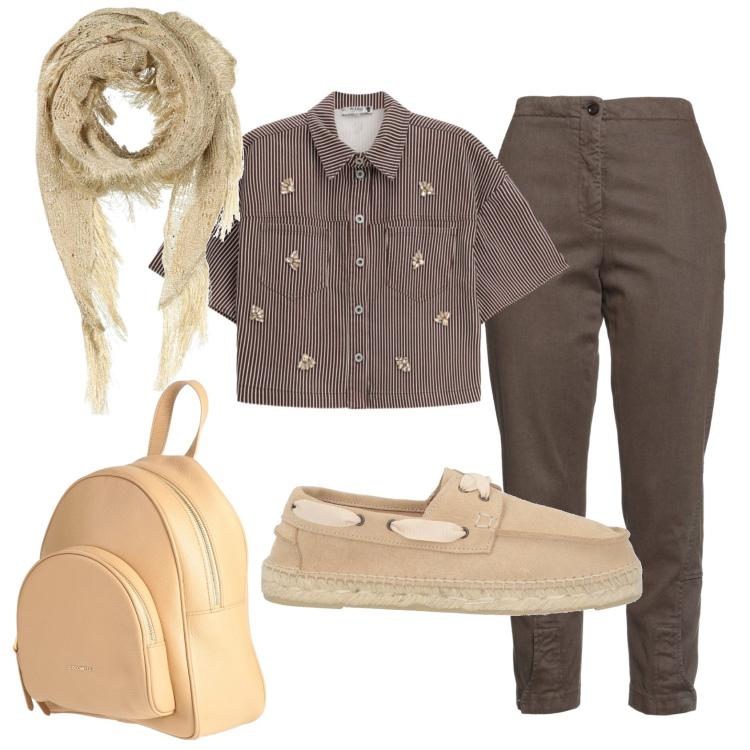 Outfit donna - Total look #2389449. Stile Casual per Tutti i giorni. Abbinamento con jeans slim fit, zaini, stole, mocassini, camicie a manica corta.