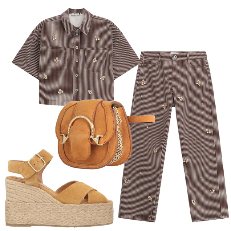 Outfit donna - Total look #2389456. Stile Casual per Tutti i giorni. Abbinamento con marsupi, espadrillas, pantaloni a palazzo, camicie a manica corta.