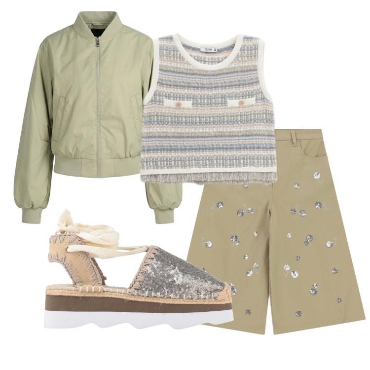 Outfit donna - Total look #2389461. Stile Urban per Tutti i giorni. Abbinamento con décolleté, top, bermuda, bomber.