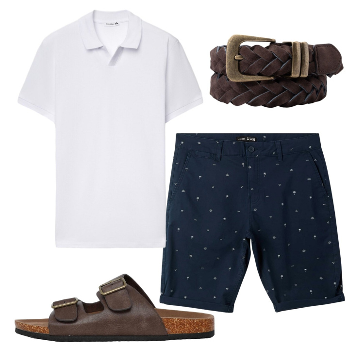 Outfit uomo - Total look #2389466. Stile Casual per Tutti i giorni. Abbinamento con sandali, pantaloni corti, polo, cinture.