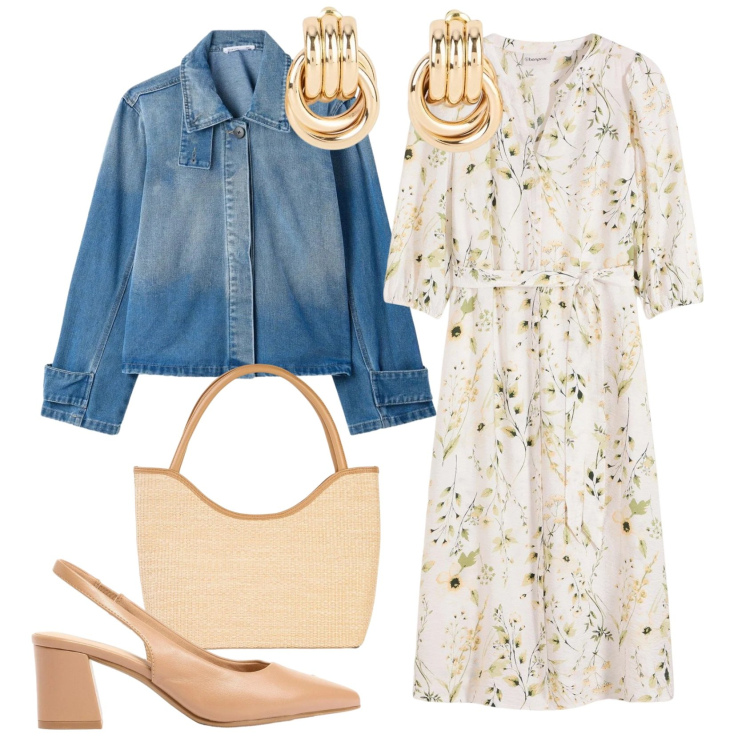 Outfit donna - Curvy- chemisier ad aprile. Stile Trendy per Tutti i giorni. Abbinamento con décolleté, vestiti, orecchini, shopping bag, cappotti.