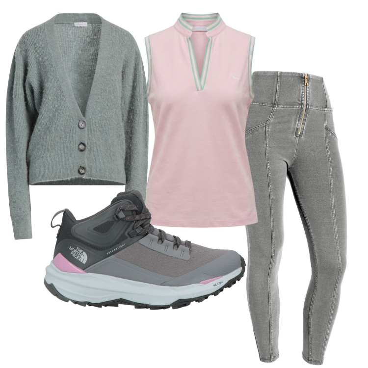 Outfit donna - Total look #2389474. Stile Sporty chic per Tutti i giorni. Abbinamento con stivaletti, cardigans, polo, jeggings.
