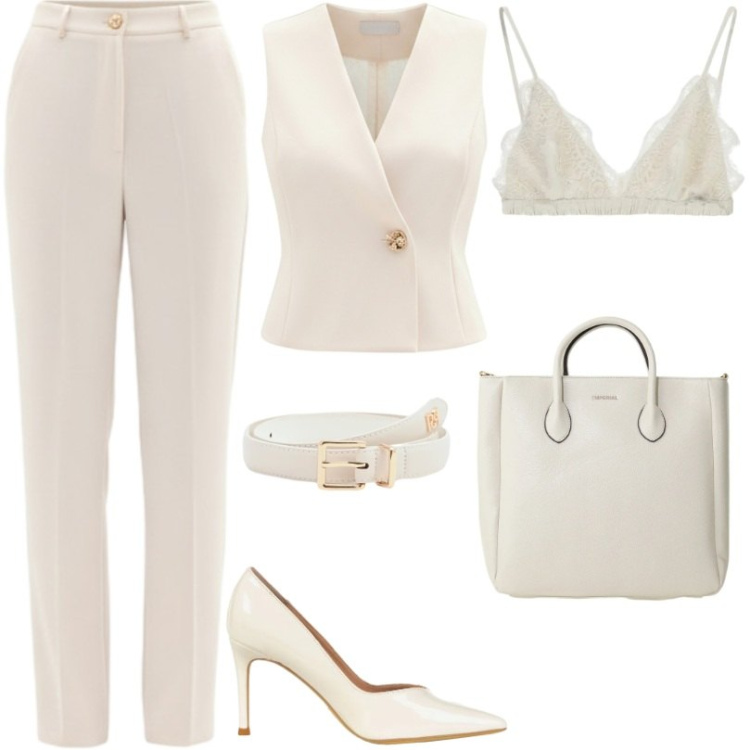 Outfit donna - Total look #2389475. Stile Chic per Cerimonia. Abbinamento con reggiseni, borse a tracolla, cinture, gilet, pantaloni, décolleté.