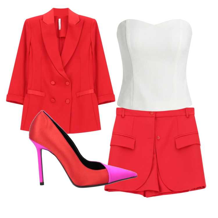 Outfit donna - Total look #2389480. Stile Chic per Ufficio. Abbinamento con décolleté, blazer, shorts, top.