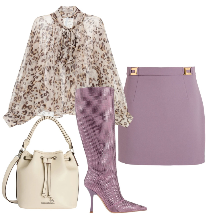 Outfit donna - Total look #2389487. Stile Chic per Ufficio. Abbinamento con stivali, minigonne, camicie, borse a secchiello.