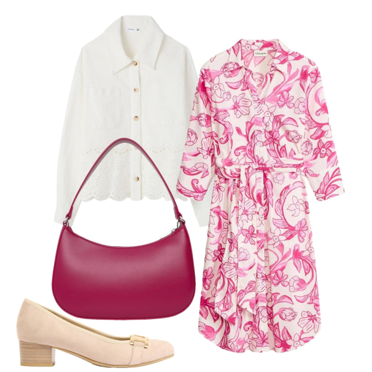 Outfit donna - Un abito per aprile- donna curvy. Stile Chic per Ufficio. Abbinamento con vestiti, décolleté, borse a tracolla, cappotti.