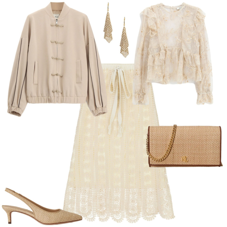Outfit donna - Romantica cerimonia evento serata. Stile Romantica per Cerimonia. Abbinamento con gonne longuette, bluse, bomber, orecchini, borse a tracolla, décolleté.