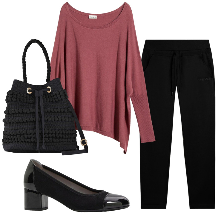 Outfit donna - Total look #2389515. Stile Basic per Ufficio. Abbinamento con maglieria, décolleté, borse a secchiello, pantaloni.