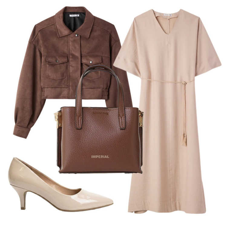 Outfit donna - Total look #2389518. Stile Basic per Ufficio. Abbinamento con décolleté, bomber, vestiti lunghi, borse a tracolla.