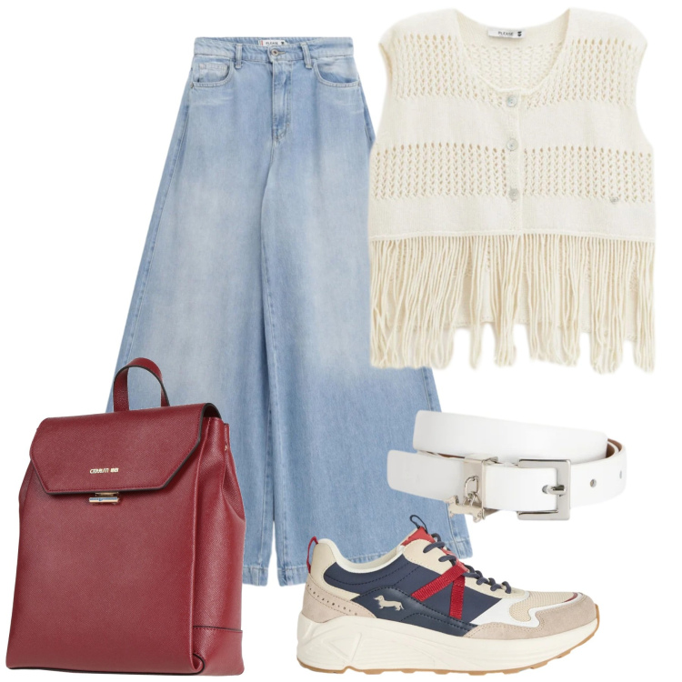 Outfit donna - Il jeans a primavera. Stile 70s per Tutti i giorni. Abbinamento con zaini, sneakers, cinture, jeans, top.