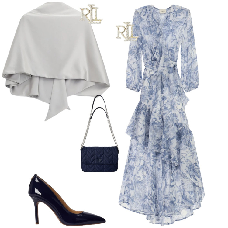 Outfit donna - Romantica cerimonia evento serata. Stile Romantica per Cerimonia. Abbinamento con scialli, vestiti lunghi, orecchini, borse a tracolla, décolleté.
