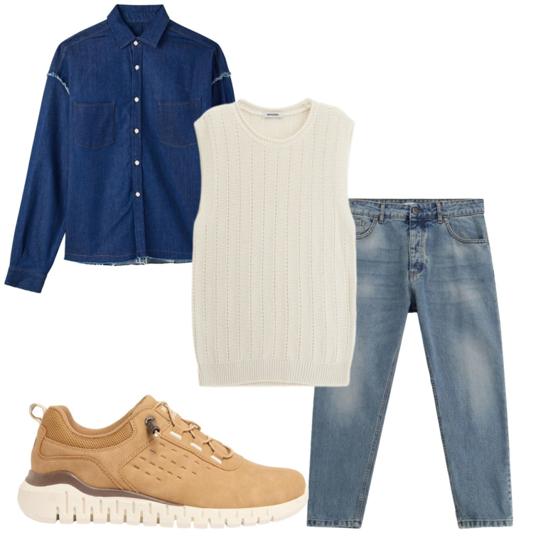 Outfit uomo - Il gilet panna. Stile Trendy per Tutti i giorni. Abbinamento con sneakers, camicie, maglieria, jeans.