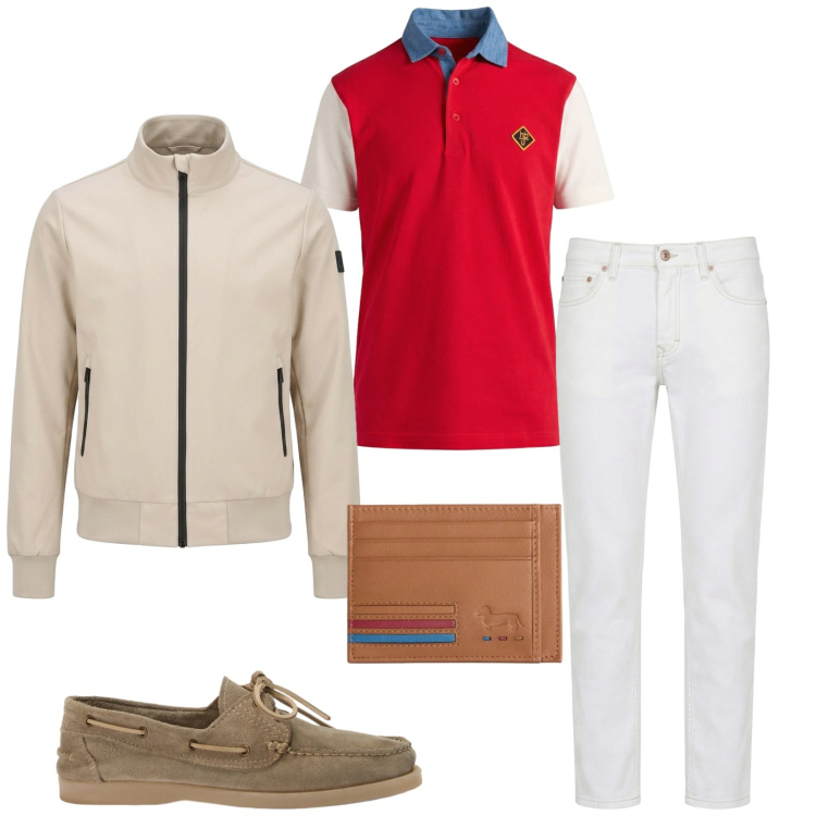 Outfit uomo - Total look #2389540. Stile Trendy per Tutti i giorni. Abbinamento con jeans, scarpe stringate, polo, portafogli, bomber.