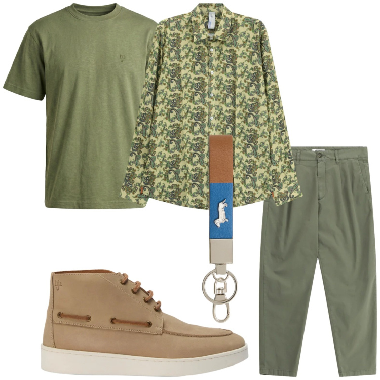 Outfit uomo - La camicia con stampa. Stile Trendy per Tutti i giorni. Abbinamento con pantaloni, camicie, portachiavi, t-shirt, stivali e stivaletti.