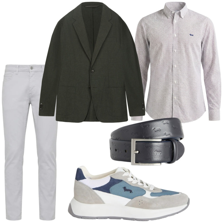 Outfit uomo - Blazer oliva. Stile Casual per Tutti i giorni. Abbinamento con sneakers, cinture, camicie, pantaloni, giacche.
