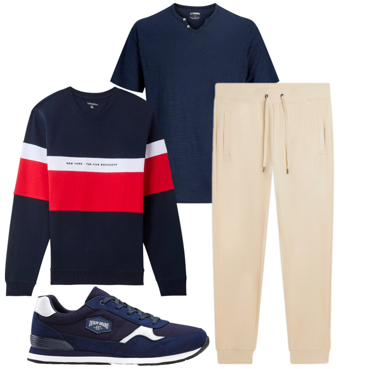 Outfit uomo - Total look #2389549. Stile Trendy per Sport. Abbinamento con sneakers, maglieria, felpe con cappuccio, pantaloni.