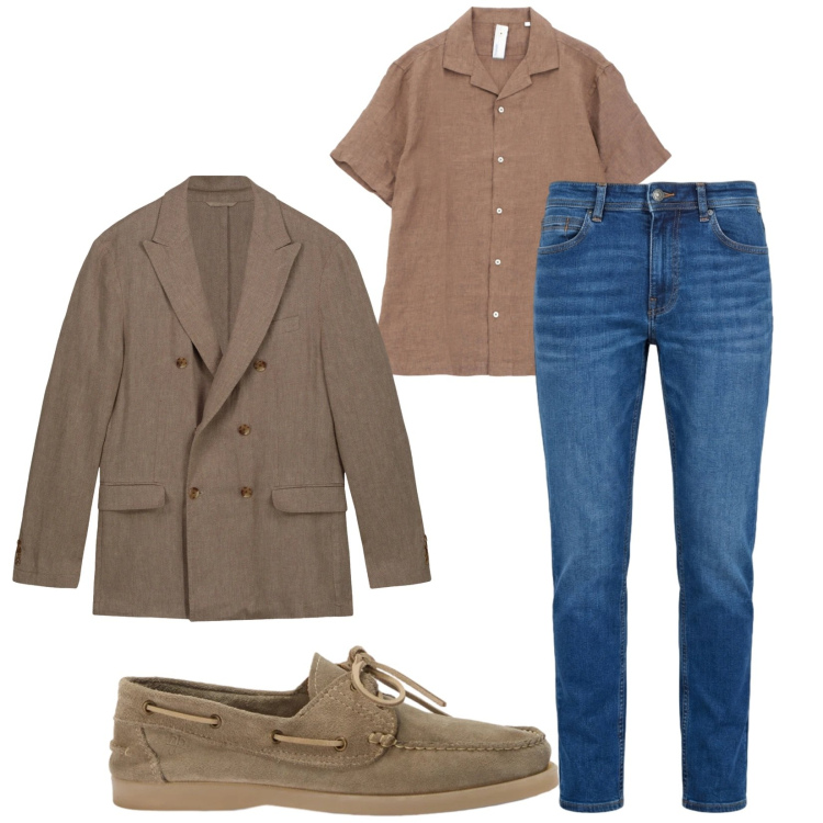 Outfit uomo - Total look #2389556. Stile Casual per Tutti i giorni. Abbinamento con camicie a manica corta, scarpe stringate, jeans, giacche.