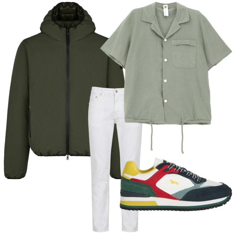 Outfit uomo - Sneakers colorata. Stile Casual per Tutti i giorni. Abbinamento con camicie a manica corta, sneakers, pantaloni, giacche.