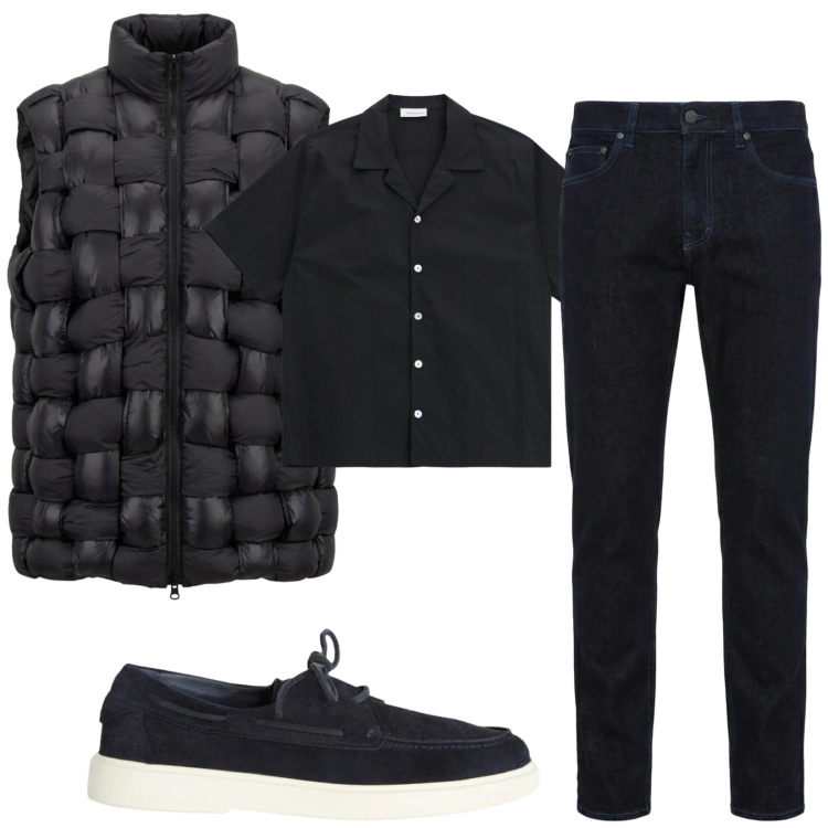 Outfit uomo - Total look #2389568. Stile Trendy per Tutti i giorni. Abbinamento con camicie a manica corta, jeans, scarpe stringate, gilet.