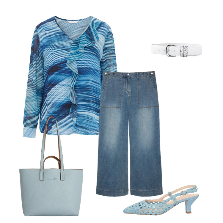 Outfit donna - Total look #2389576. Stile Casual chic per Ufficio. Abbinamento con décolleté, cinture, bluse, jeans, shopping bag.