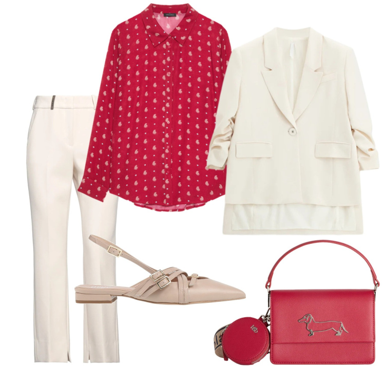 Outfit donna - Comunione. Stile Chic per Cerimonia. Abbinamento con pantaloni, ballerine, blazer, camicie, borse a tracolla.