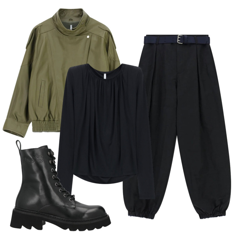 Outfit donna - Total look #2389579. Stile Rock per Tutti i giorni. Abbinamento con stivaletti, pantaloni, giacche, t-shirt.