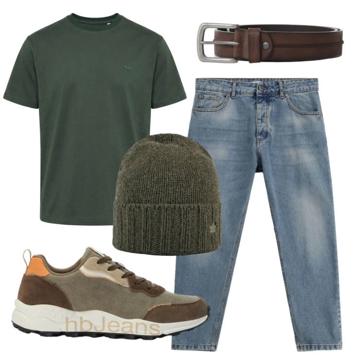 Outfit uomo - Total look #2389581. Stile Urban per Tutti i giorni. Abbinamento con t-shirt, sneakers, jeans, cinture, cappelli.