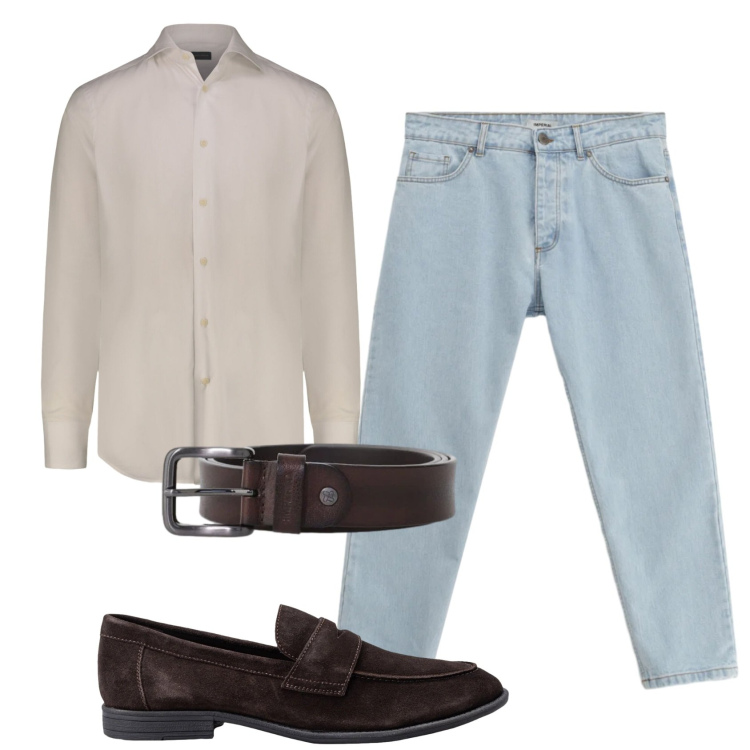 Outfit uomo - Total look #2389582. Stile Casual per Ufficio. Abbinamento con jeans, cinture, camicie, scarpe stringate.