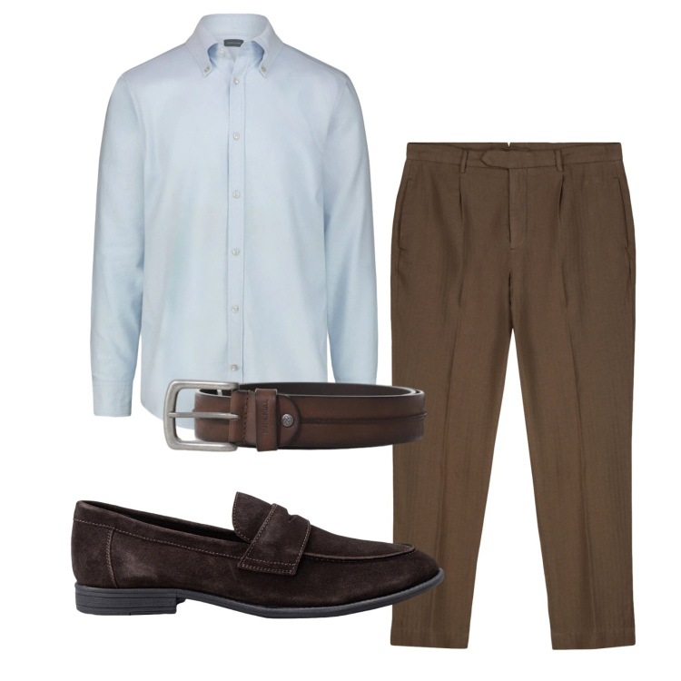 Outfit uomo - Total look #2389585. Stile Business/Elegante per Ufficio. Abbinamento con cinture, pantaloni, camicie, scarpe stringate.