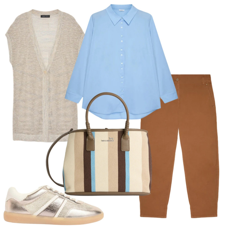Outfit donna - Il gilet. Stile Casual per Tutti i giorni. Abbinamento con sneakers, maglieria, camicie, pantaloni, shopping bag.