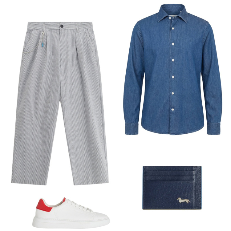 Outfit uomo - Camicia e Sneakers. Stile Trendy per Tutti i giorni. Abbinamento con pantaloni, portafogli, sneakers, camicie.